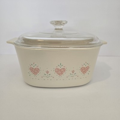 CorningWare 3 Liter Heart Pattern Casserole A-3-B with Glass Lid A-9-C No Scratc