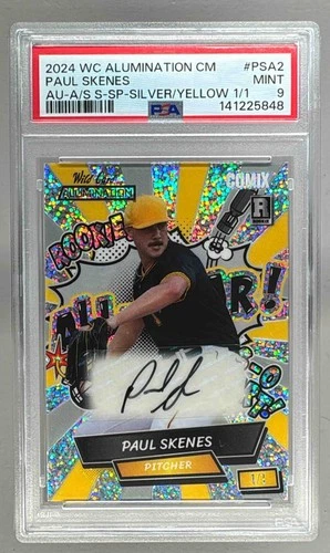 848 Paul Skenes 2024 Wild Card Alumination Comix Silver Yellow RC Auto 1/1 PSA 9