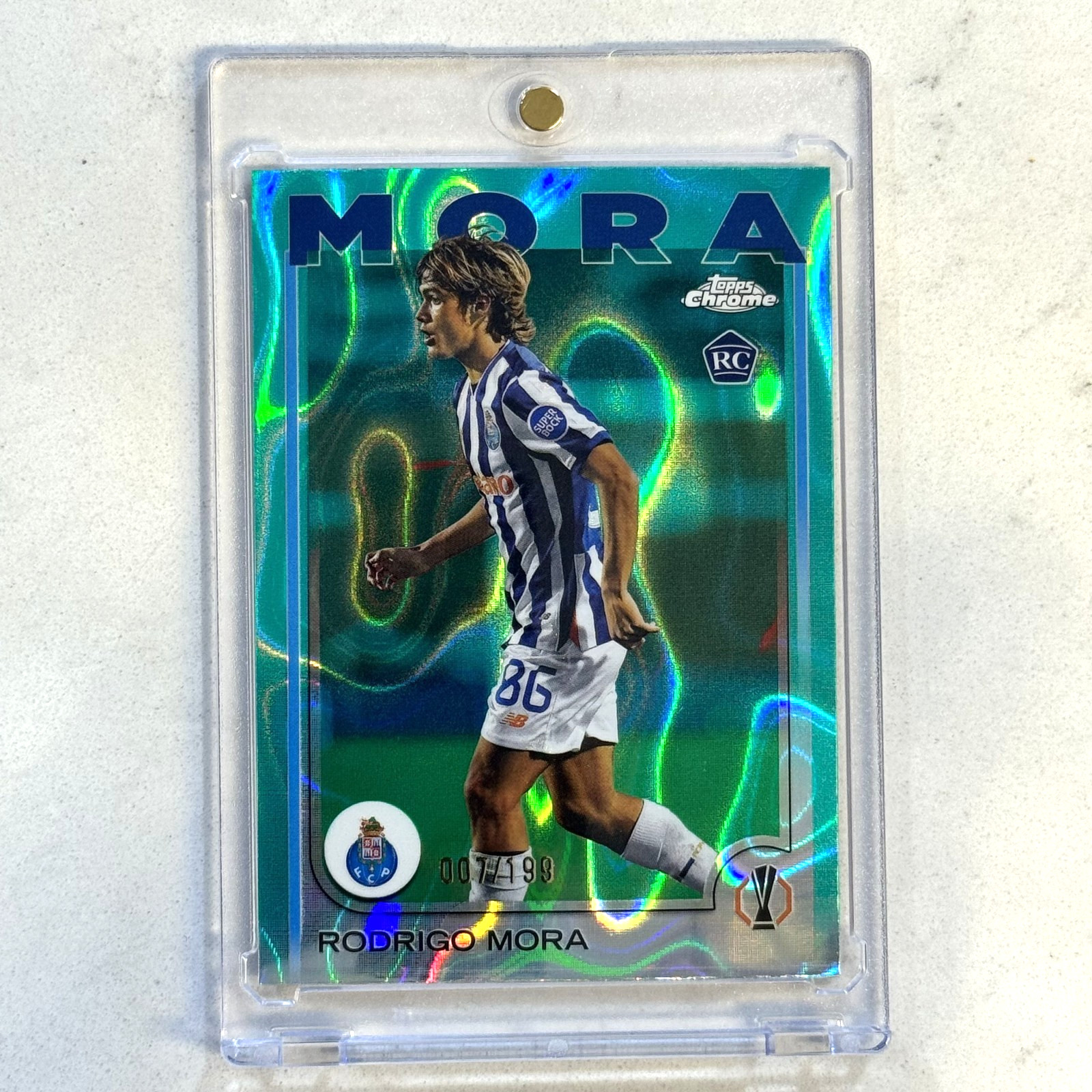 2024-25 Topps Chrome UEFA #137 Rodrigo Mora Rookie Aqua Lava Refractor /199 Rc