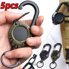 Retractable Heavy Duty Pull Reel Carabiner Steel Wire Keychain Outdoor Tool Key