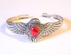 BBJ STERLING LARGE MEN'S CUFF BRACELET w EAGLE & RED CORAL STONE