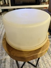 Tupperware Round Cake Carrier Yellow Base Opaque Domed Lid Server Tray