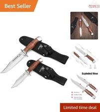 2-Piece Bowie Knife Set Stainless Steel Fixed Blade Hunting Survival with Lea...