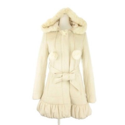 LIZ LISA Coat 0 Pink Beige Hooded Fur Frilled Hem Long Sleeve /CK53 GY99