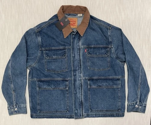 SUPERB NWT Levis Chore Jacket Mens Large Denim Travel Work Coat New Stone Wash - product listing photo