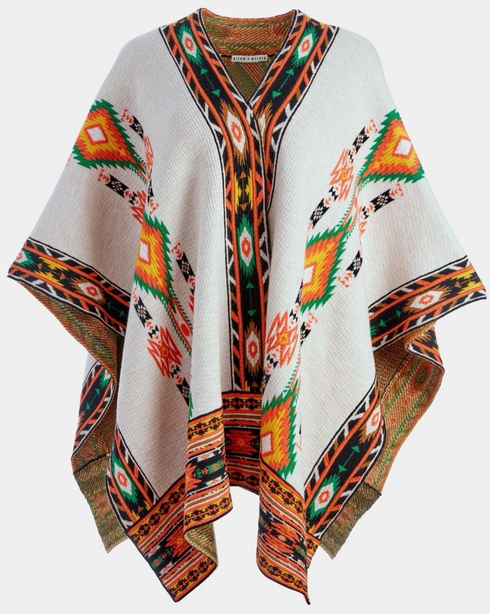 Alice + Olivia Kamala Boho Print Jacquard Poncho Sweater Shawl S NWOT