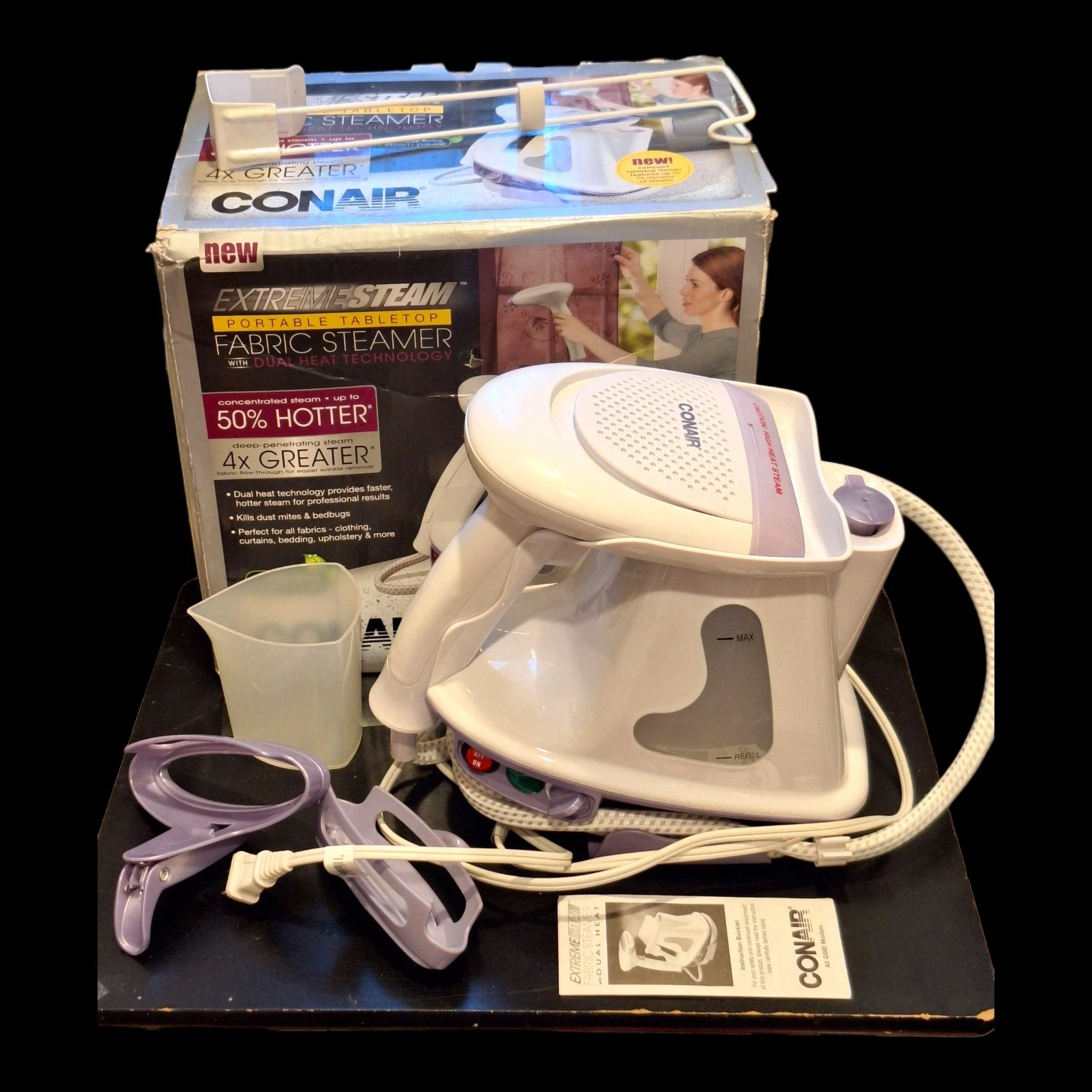 Conair Extreme Steam Portable Tabletop Fabric Steamer Dual Heat + 3 Attachments