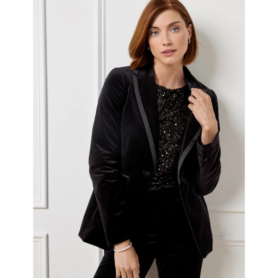 Talbots Black Velvet Tuxedo Blazer Jacket 8P Formal Evening Petite NWT - Image 3 of 4