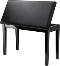 Duet Piano Bench with Storage, Padded Cushion, Solid Wood, Black