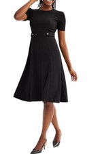 Maggy London Women's Short Sleeve Side Tab Midi Dress Black