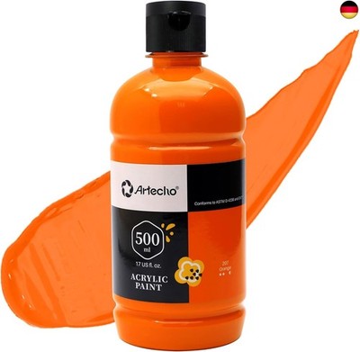 Artecho Acrylfarbe Orange 500 ml, Wasserfest und Lichtecht, Schnell Trocknend,