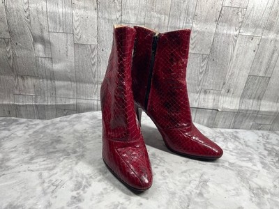 Brass Boots Women 6.5M Shoes Red Leather Snake embossed Stiletto Exotic Bootie