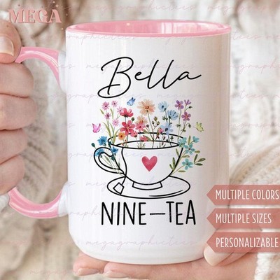 Nine Tea 90th Birthday Mug Personalized Gift for Grandma Mom