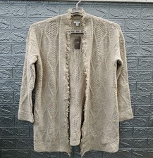 New J.Jill Mixed Cable Knit Open Cardigan Dark Oatmeal Size Large