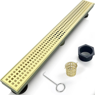 Eblog 28 Inch Linear Shower Drain Bathroom Kitchen Golden Floor Drain Removable