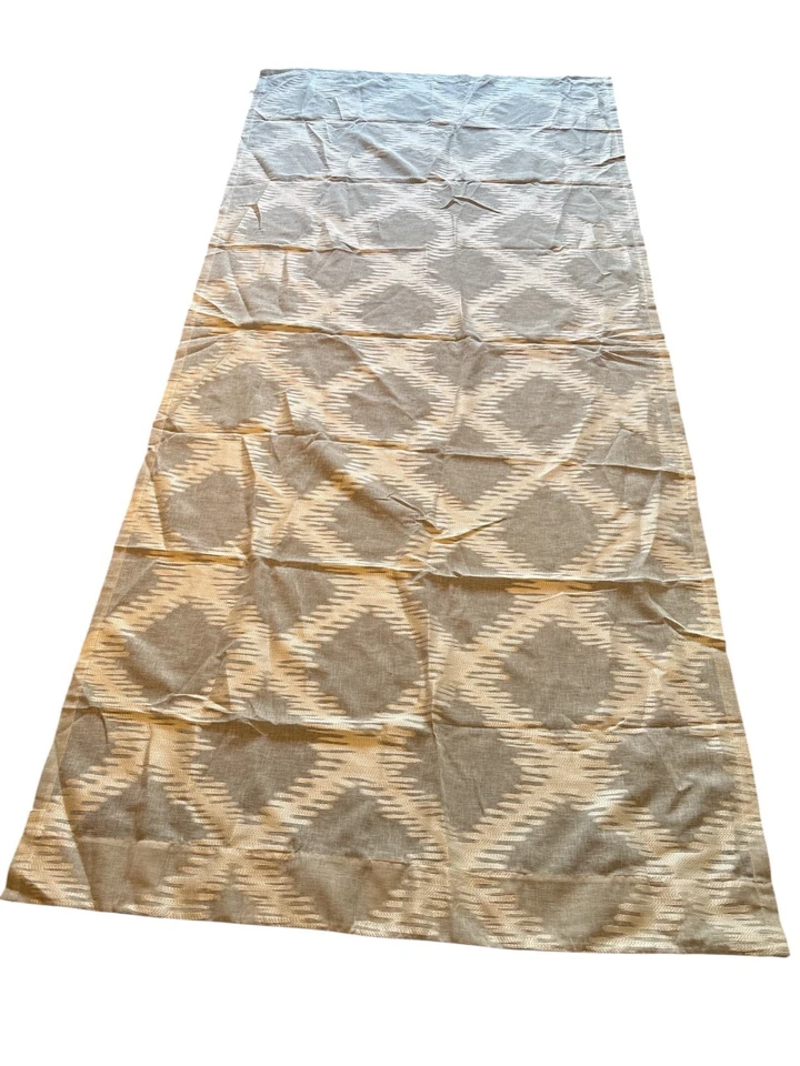 Decorative Beige & White Sheer Curtain Panel With Abstract Diamond Pattern 84" L - Image 3 of 4