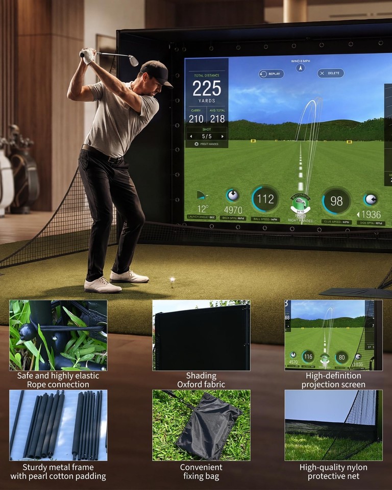 10x8ft Golf Hitting Net Simulator Cage with HD Impact Screen & Safety ...