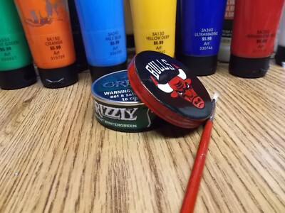 CUSTOM ART SMOKELESS CHEWING TOBACCO TOP SNUFF CHEW CAN LID CHICAGO BULLS