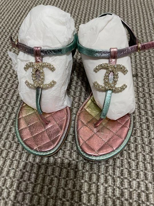CHANEL Sandals CC Logo EU 36 1 2 Rainbow Used From Japan
