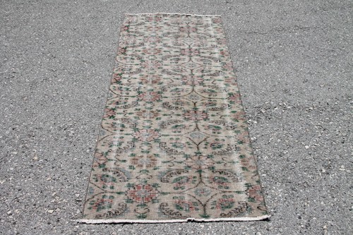 2x6 ft Handmade Floral Turkish Beige Green Low Pile Runner Rug Vintage Southwest - Picture 2 of 10