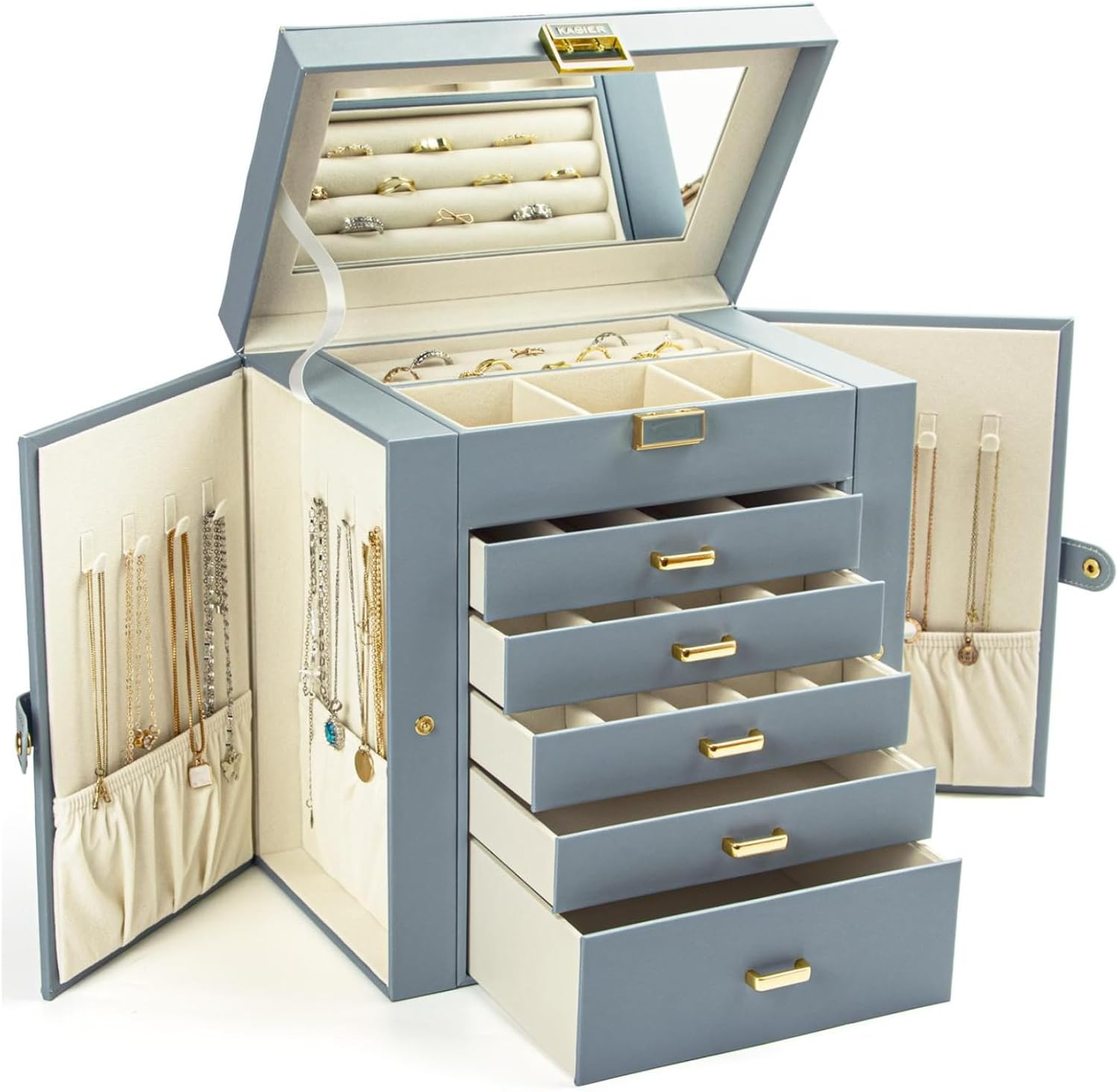 Jewelry Box for Women, 6-Layer Large Jewelry Organizer Box with Mirror & 5 Drawe-image