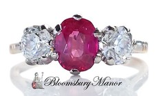 Antique Edwardian 3-Stone 1.45tcw Burmese Ruby & Old Cut Diamond Engagement Ring