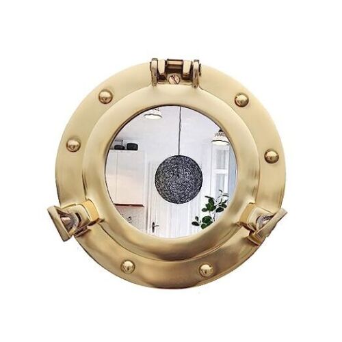 8inch Nautical Decor Porthole Mirror, Polished Brass, Wall Mirror for Home