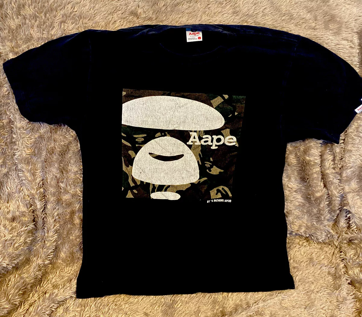 Aape By A Bathing Ape Black T Shirt Sz Large Camo Graphics *Nice Condition