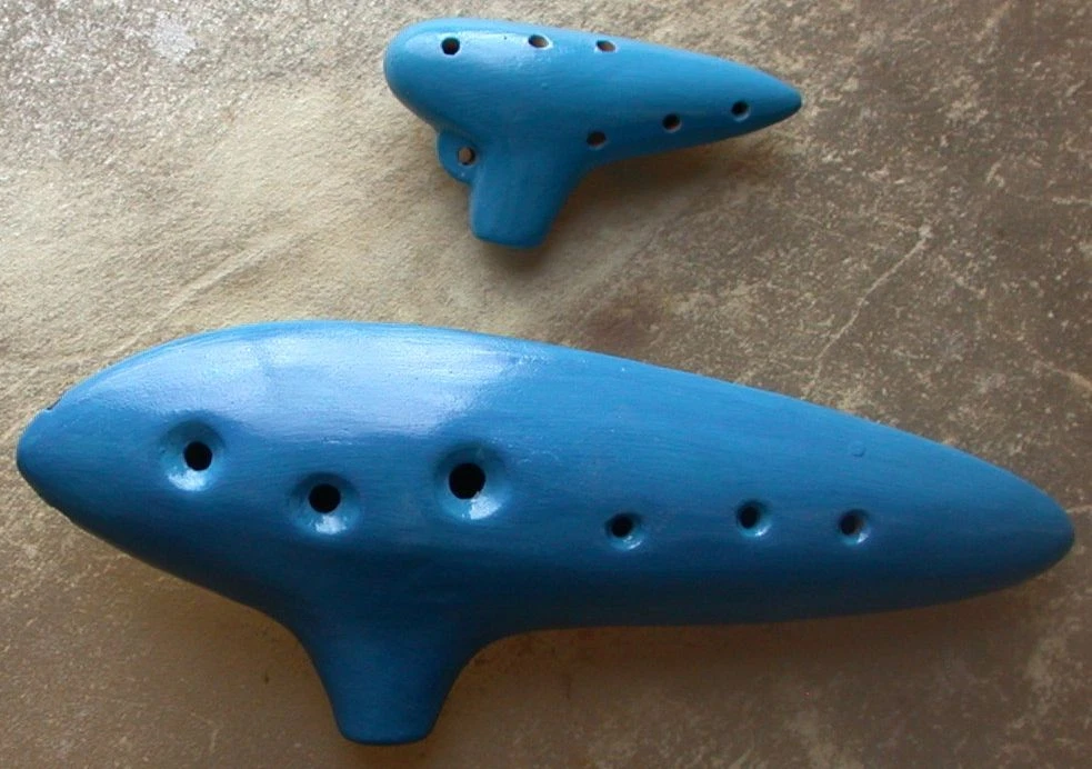 NEW SET Baritone Bass G and Soprano D Clay Ceramic Ocarina Made in Peru BLUE