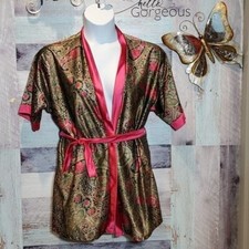 Frederick's of Hollywood S Vintage Multicolor Nylon Magenta Trim Satin Robe 524
