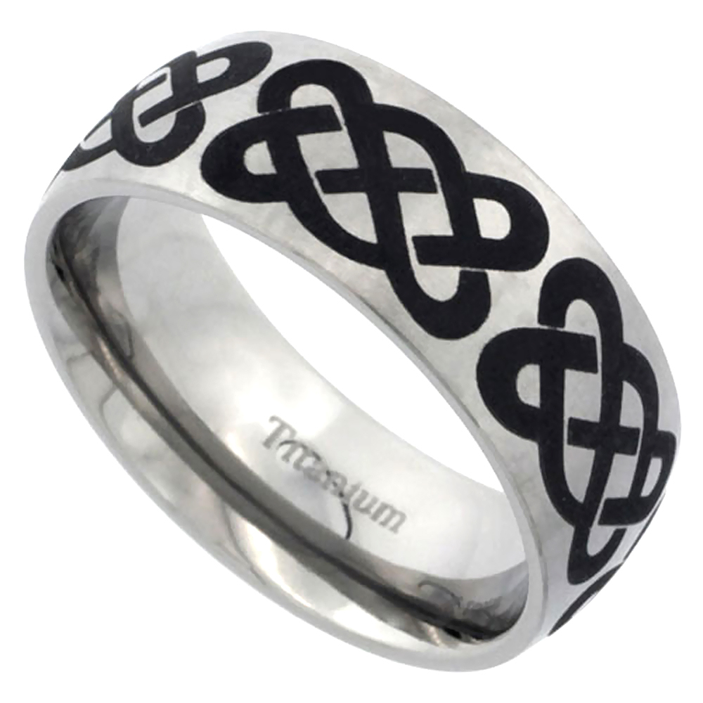 8mm Titanium Wedding Band Ring w/ Celtic Knots Pattern, Satin Finish Comfort Fit