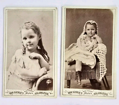 Antique CDV Photo Set Adorable Girl Cute Child Fashion Van Sickle Kalamazoo MI