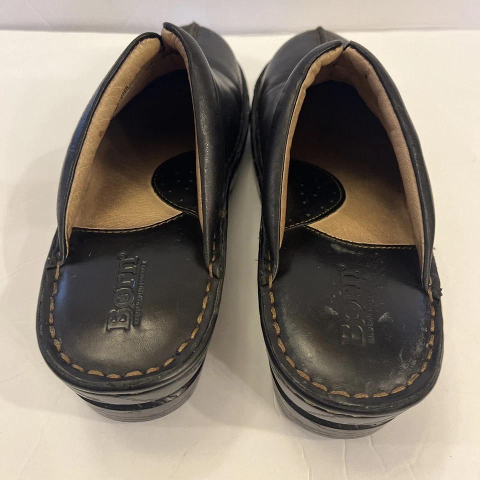 Born Zuecos Zapatos Mules Cuero Negro Talla 8 Mujer B73599 CQF14 Sin Cordones 2" Tacón Foto 4 de 4
