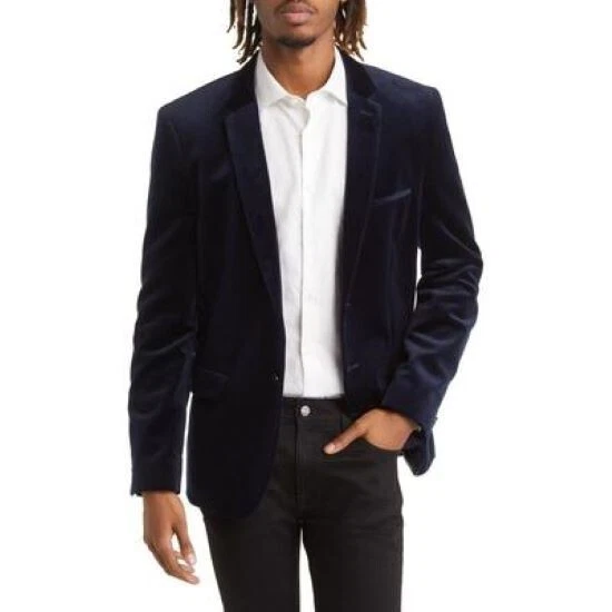 Hugo Boss Hombre Arti Azul Oscuro Terciopelo Extra Ajustado Chaqueta -Talla 40R -rt $595 Foto 2 de 4