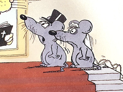 Nostalgische Grußkarte, Mäusehochzeit, 1989, Cartoon, Humor, Uli Stein