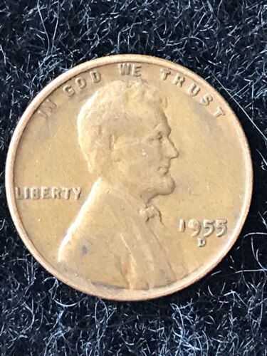 1955-D Lincoln Wheat Penny, Double Error, "9" In 1955 and"M" in UNUM - Picture 2 of 14