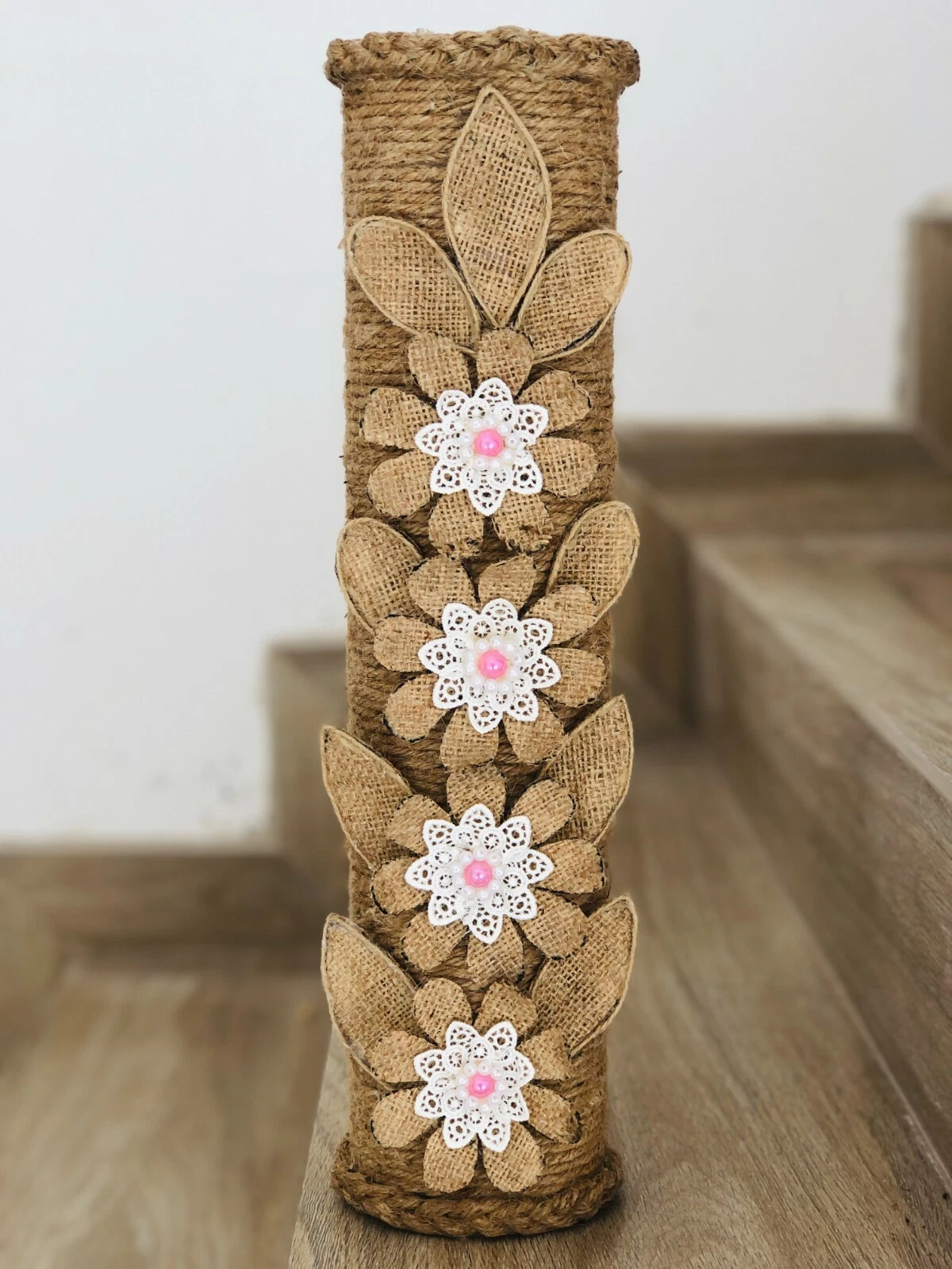 Home Décor Handmade Decorative Tall Vase Decorated From Coir Ropes