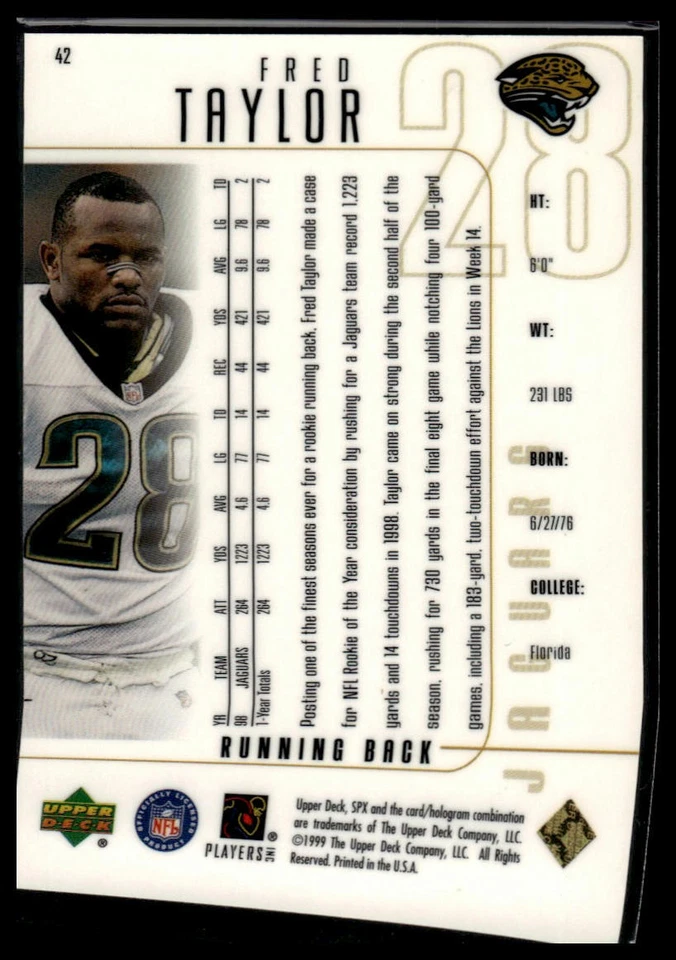 1999 SPx #42 Fred Taylor - Image 2 of 2