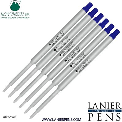 6 Pack- Monteverde W42 Capless Gel Ink Ballpoint Refill Blue Fine Tip 0.6mm