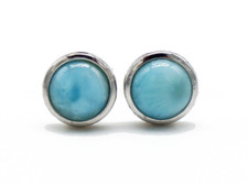 925 Sterling Silver Natural Larimar Post/Stud Earrings - 8mm Round Ball
