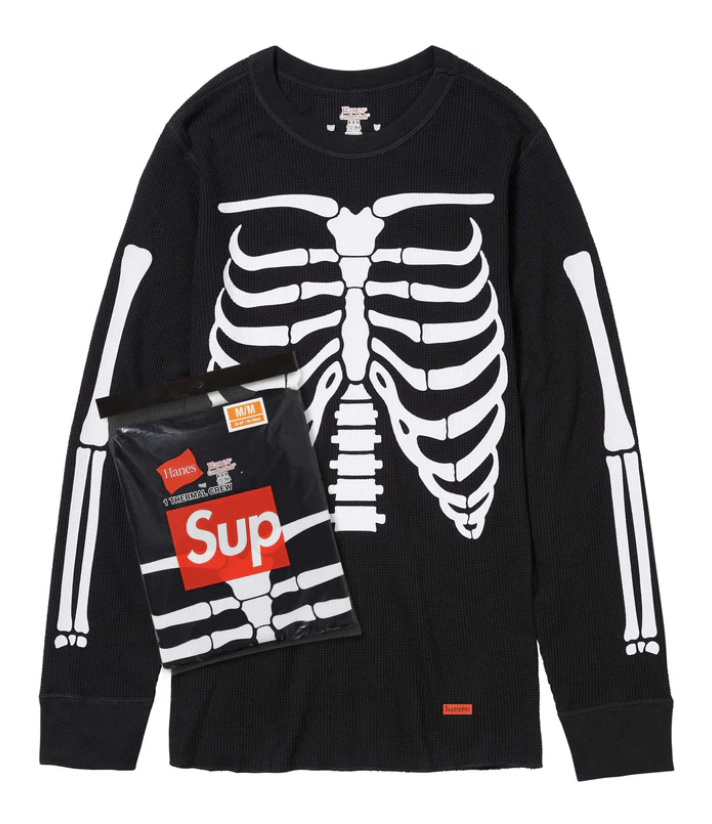 Supreme Hanes Bones Thermal Crew Black Size XL Skeleton Supreme Hanes Bones Thermal Crew Black Size XL Skeleton