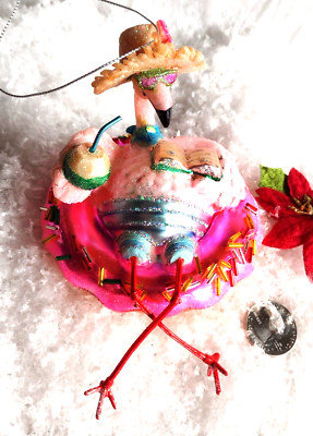 Christmas Ornament PINK FLAMINGO Vacation TOURIST Florida POOLSIDE 5''