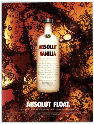 2004 Absolut Vanilia Vodka Print Ad, Absolut Float Ice Cola Carbonation Bubbles