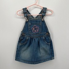 Oshkosh Jean Denim Overall Dress Size 24 Months Embroidered Vestbak Skirtall