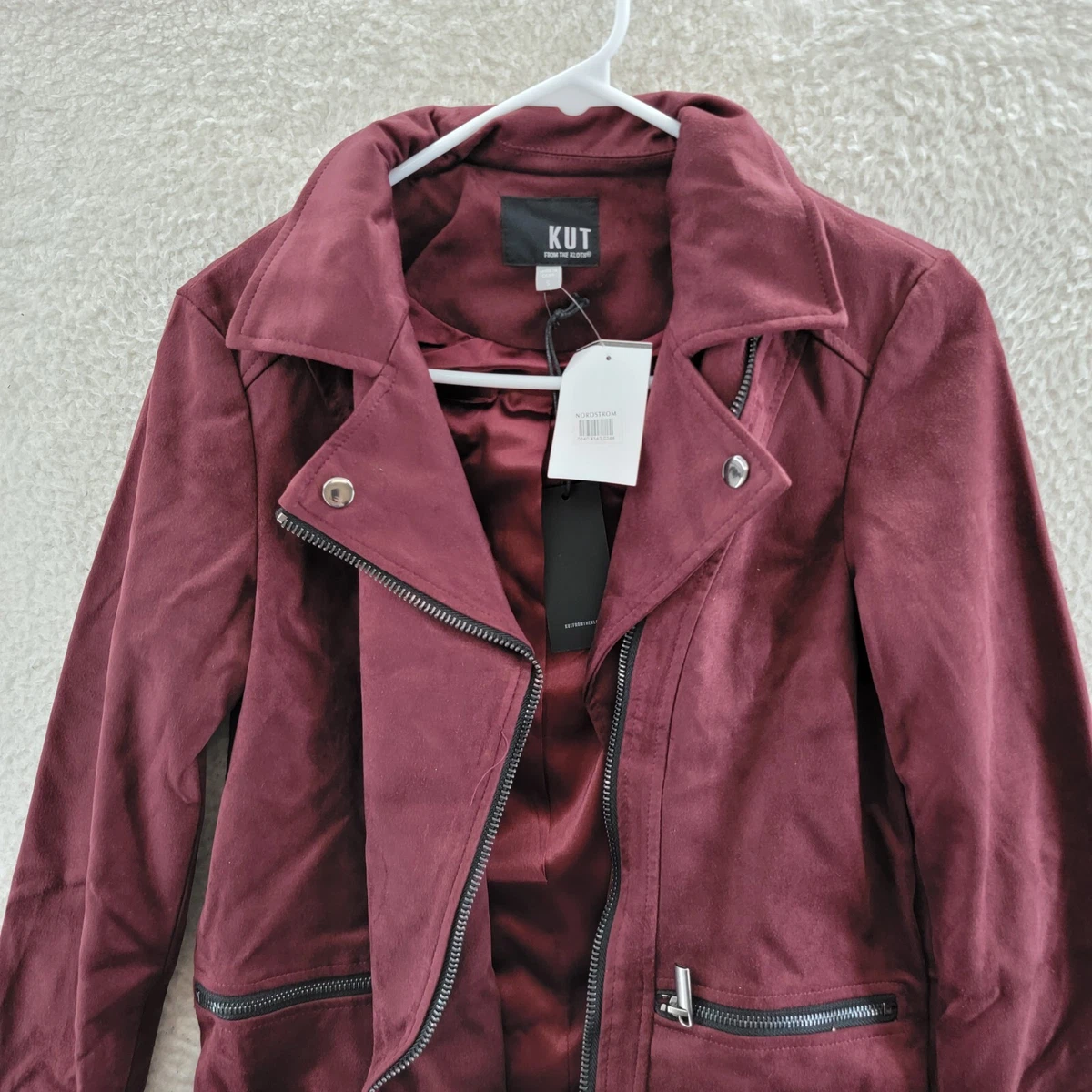 Kut from the Kloth Full Zip Faux Suede Eveline Jacket Women's S Burgundy  L/S | eBay