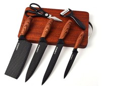 Six-Piece Set of Stainless Steel Knives with Wooden Handles