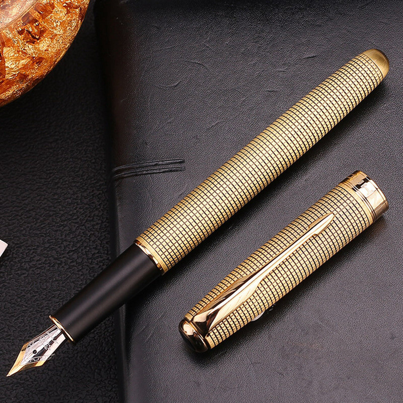 Jinhao 75 Golden Grid Brass Fountain Pen F Nib /0.5mm Golden Clip