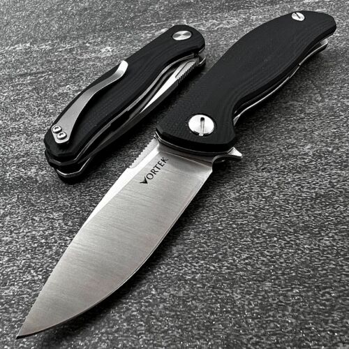 VORTEK TURRET Black G10 Ball Bearing Fast Open D2 Blade EDC Folding Pocket Knife