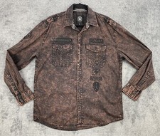 Affliction XL Acid Wash Rust Button Shirt Embroidered Y2K Grunge Goth Live Fast