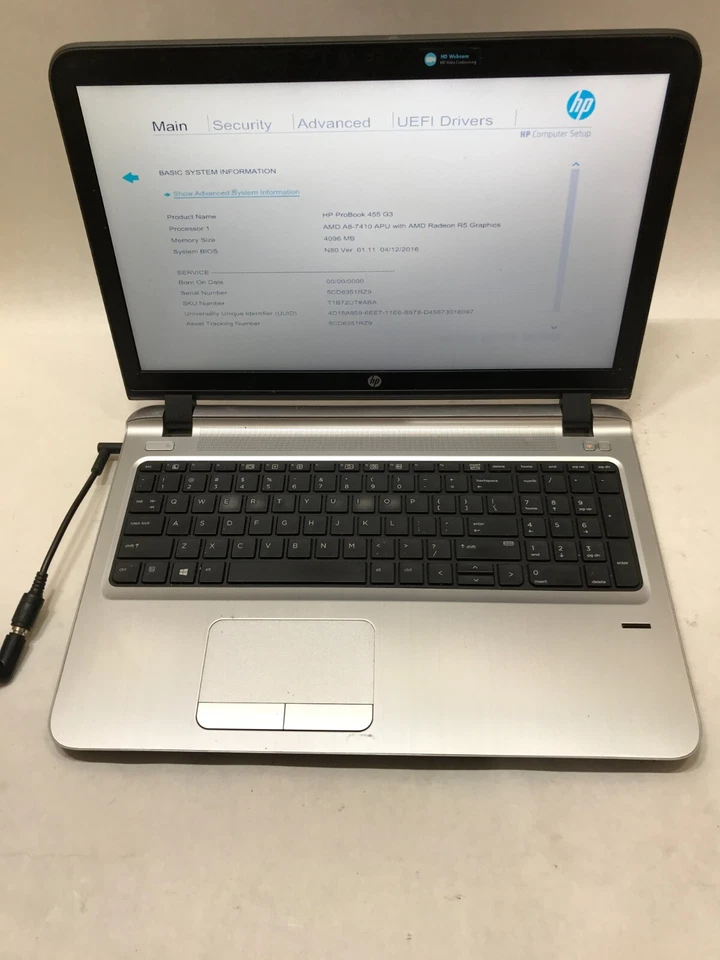 HP ProBook 455 G3 15" AMD A8-7410 4GB RAM NO HDD/OS Missing Bottom Cover!!! - DW - Image 3 of 4